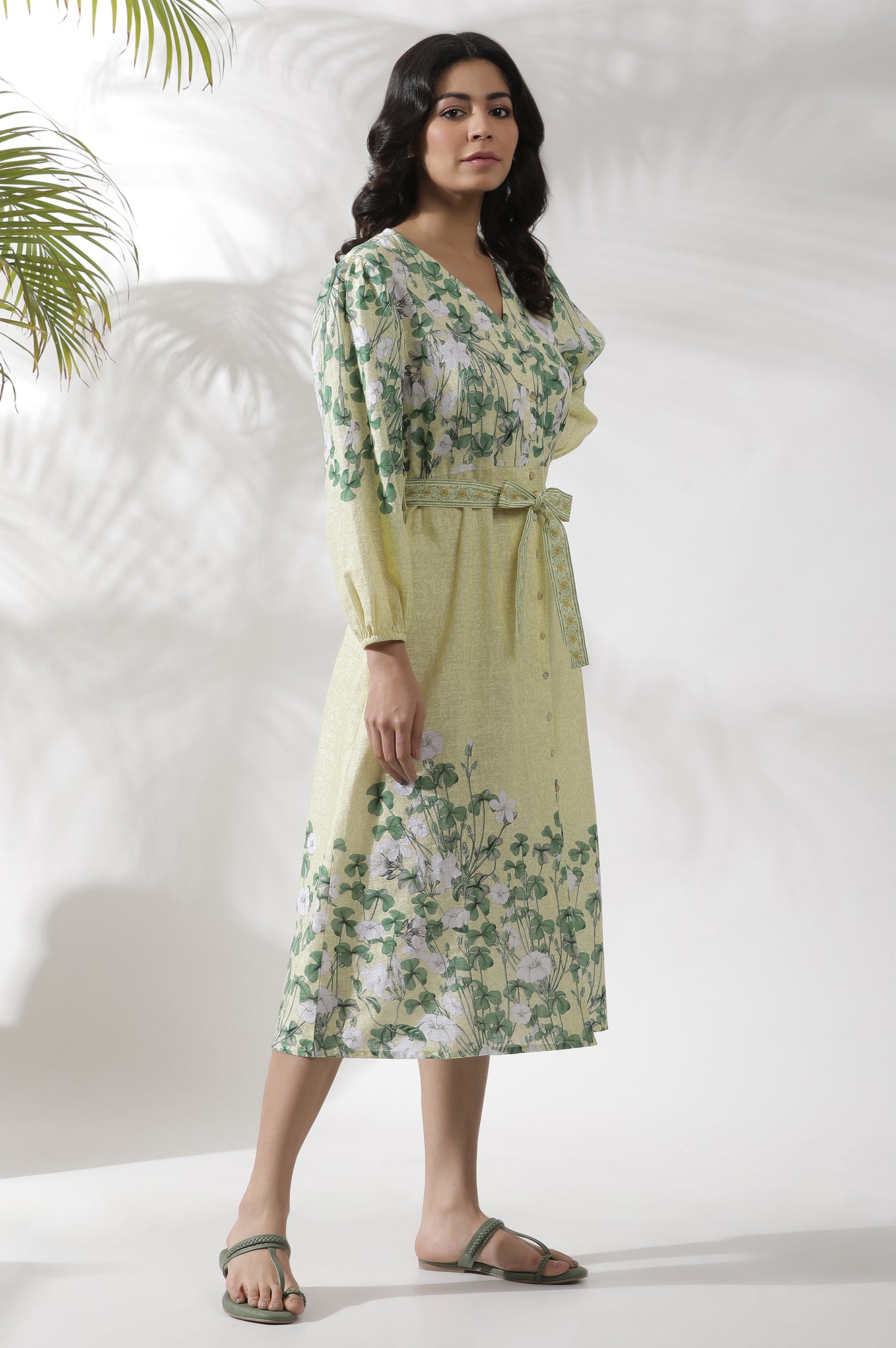 Yellow Floral Printed Shirt Dress - Image 8